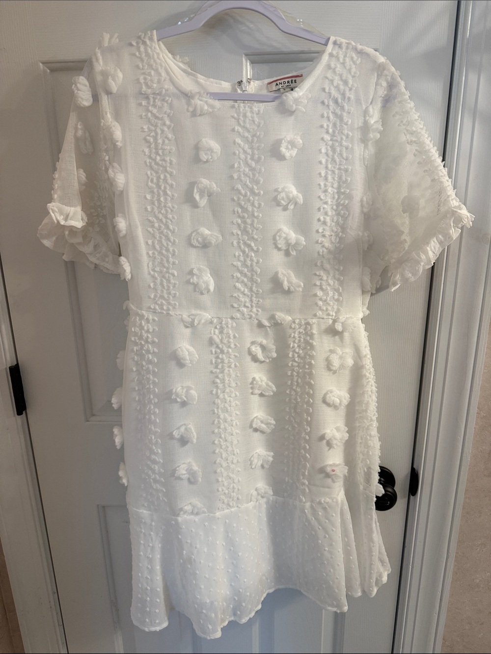 Andree White Textured Pom-Pom Casual Dress